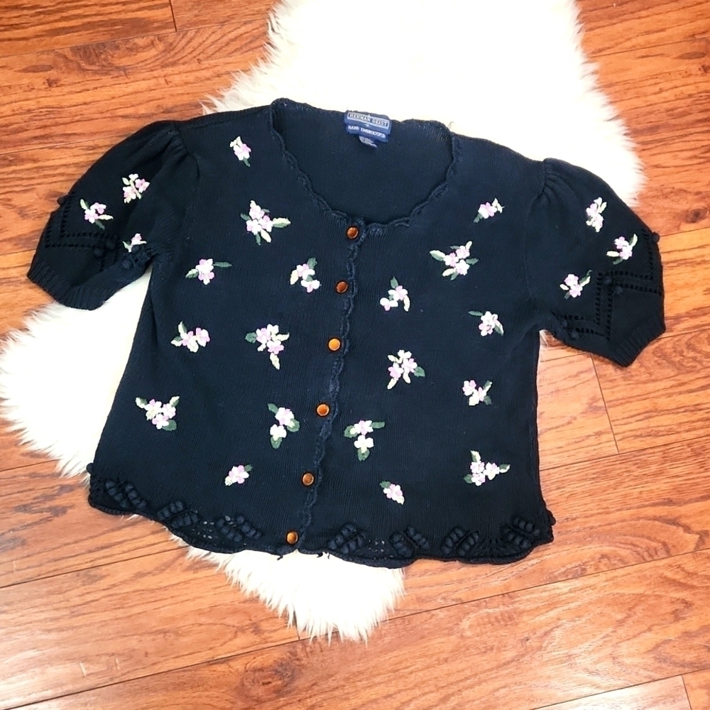 Herman Geist Vintage Knit Flowered Button Front Blouse